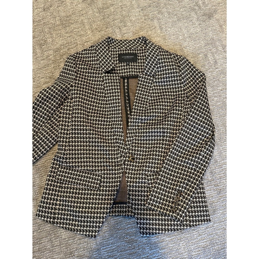 Liverpool Los Angeles Brown Houndstooth Knit Blazer Jacket Womens Medium